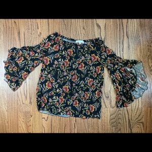 Fever Off-the-shoulder Bell Sleeve Peasant Top Black